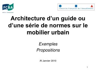 Architecture d’un guide ou d’une série de normes sur le mobilier urbain