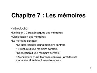 Chapitre 7 : Les mémoires