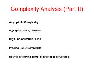 Complexity Analysis (Part II )