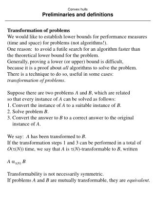 Convex hulls Preliminaries and definitions