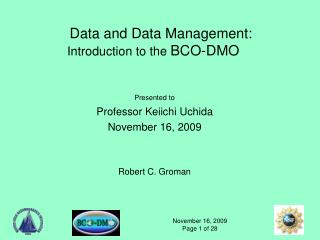    Data and Data Management: Introduction to the BCO-DMO