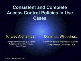 Consistent and Complete Access Control Policies in Use Cases