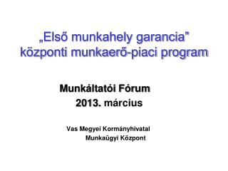 „Első munkahely garancia” központi munkaerő-piaci program