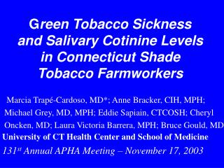 G reen Tobacco Sickness and Salivary Cotinine Levels in Connecticut Shade Tobacco Farmworkers