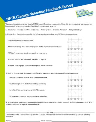 NFTE Chicago Volunteer Feedback Survey