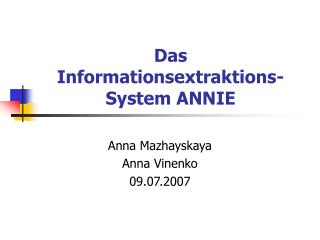 Das Informationsextraktions-System ANNIE