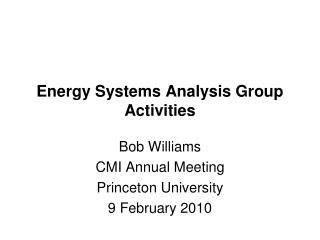 Energy Systems Analysis Group Activities