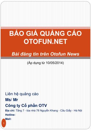 BÁO GIÁ QUẢNG CÁO OTOFUN.NET Bài đăng tin trên Otofun News (Áp dụng từ 10/05/2014)