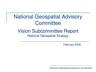 National Geospatial Advisory Committee Vision Subcommittee Report National Geospatial Strategy