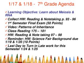 1/17 &amp; 1/18 - 7 th Grade Agenda