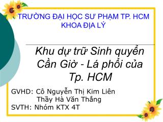 TRƯỜNG ĐẠI HỌC SƯ PHẠM TP. HCM KHOA ĐỊA LÝ