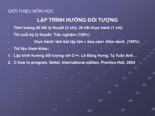 GI ỚI THI ỆU M Ô N H ỌC L ẬP TR ÌNH H ƯỚNG ĐỐI T ƯỢNG