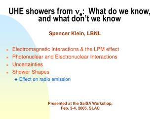 UHE showers from n e : What do we know, and what don’t we know