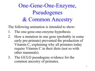 One-Gene-One-Enzyme, Pseudogenes &amp; Common Ancestry