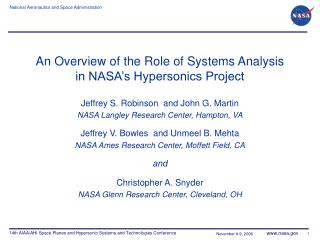 An Overview of the Role of Systems Analysis in NASA’s Hypersonics Project