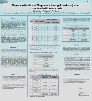 Pharmacokinetics of Saquinavir hard gel (Invirase) when combined with Atazanavir