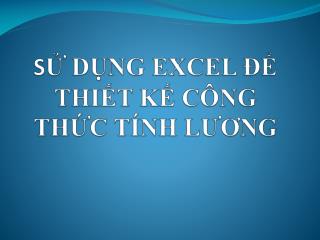 S Ử DỤNG EXCEL ĐỂ THIẾT KẾ CÔNG THỨC TÍNH LƯƠNG