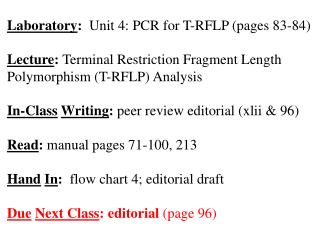 Laboratory : Unit 4: PCR for T-RFLP (pages 83-84)