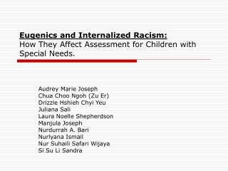 Eugenics and Internalized Racism: How They Affect Assessment for Children with Special Needs.