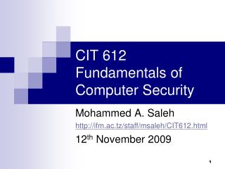 CIT 612 Fundamentals of Computer Security
