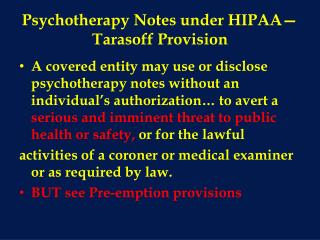 Psychotherapy Notes under HIPAA—Tarasoff Provision