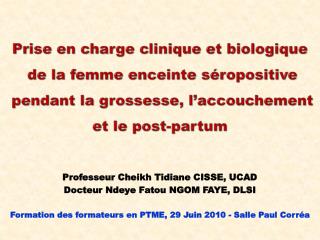 Professeur Cheikh Tidiane CISSE, UCAD Docteur Ndeye Fatou NGOM FAYE, DLSI