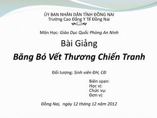 ỦY BAN NHÂN DÂN TỈNH ĐỒNG NAI Trường Cao Đẳng Y Tế Đồng Nai 