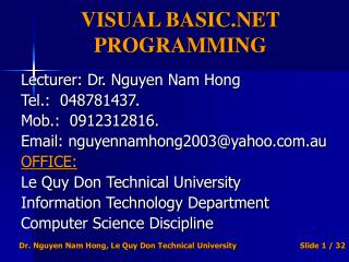 VISUAL BASIC.NET PROGRAMMING