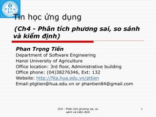 Tin học ứng dụng (Ch4 - Phân tích phương sai, so sánh và kiểm định)