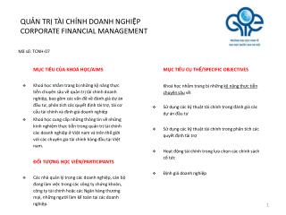 QUẢN TRỊ TÀI CHÍNH DOANH NGHIỆP CORPORATE FINANCIAL MANAGEMENT