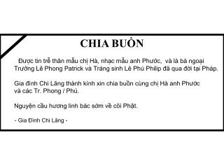 CHIA BUỒN Được tin trễ thân mẫu chị Hà , nhạc mẫu anh Ph ướ c,   và là bà ngoại