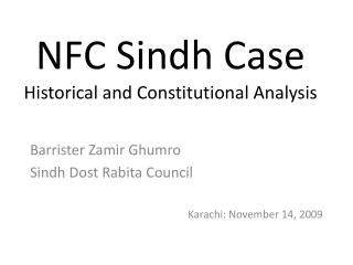 NFC Sindh Case Historical and Constitutional Analysis