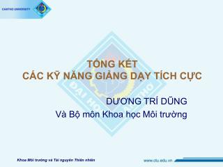 TỔNG KẾT CÁC KỸ NĂNG GIẢNG DẠY TÍCH CỰC