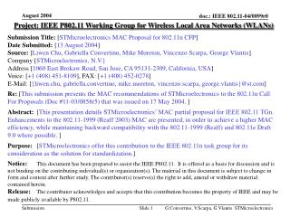 Project: IEEE P802.11 Working Group for Wireless Local Area Networks (WLANs)