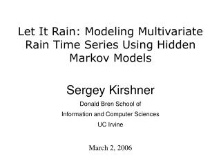 Let It Rain: Modeling Multivariate Rain Time Series Using Hidden Markov Models
