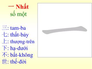 一 Nhất số một 三 : tam-ba 七 : thất-bảy 上 : thượng-trên 下 : hạ-dưới 不 : bất-không 世 : thế-đời