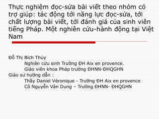 Đỗ Thị Bích Thủy 	Nghiên cứu sinh Trường ĐH Aix en provence.