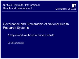 Governance and Stewardship of National Health Research Systems