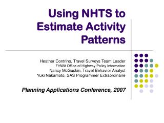 Using NHTS to Estimate Activity Patterns