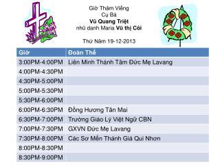 Giờ Thăm Viếng Cụ Bà Vũ Quang Triệt nhũ danh Maria Vũ thị Côi Thứ Năm 19-12-2013