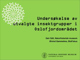 Undersøkelse av utvalgte insektgrupper i Oslofjordområdet Geir Söli , Naturhistorisk museum