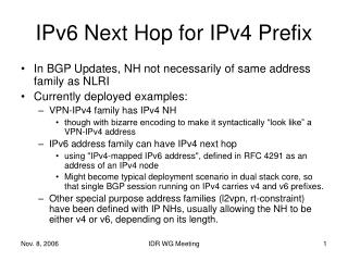 IPv6 Next Hop for IPv4 Prefix