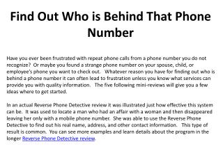 Find Out Who is Behind That Phone Number