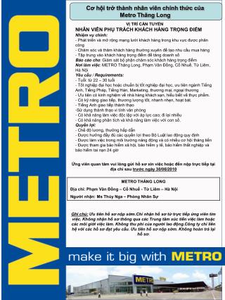 Cơ hội trở thành nhân viên chính thức của Metro Thăng Long