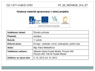 Výukový materiál zpracovaný v rámci projektu