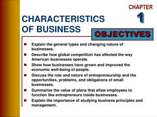 CHARACTERISTICS OF BUSINESS