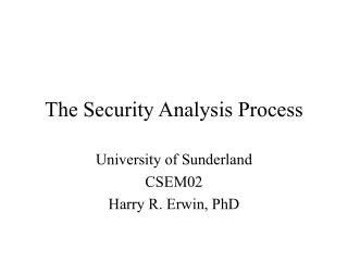 The Security Analysis Process