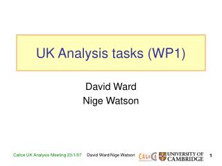 UK Analysis tasks (WP1)