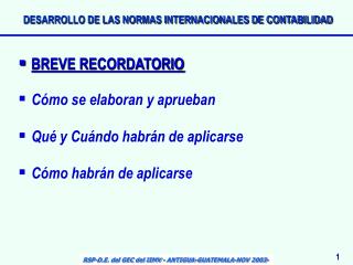 DESARROLLO DE LAS NORMAS INTERNACIONALES DE CONTABILIDAD