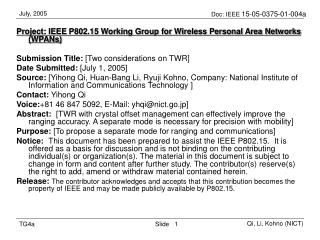 Project: IEEE P802.15 Working Group for Wireless Personal Area Networks (WPANs)